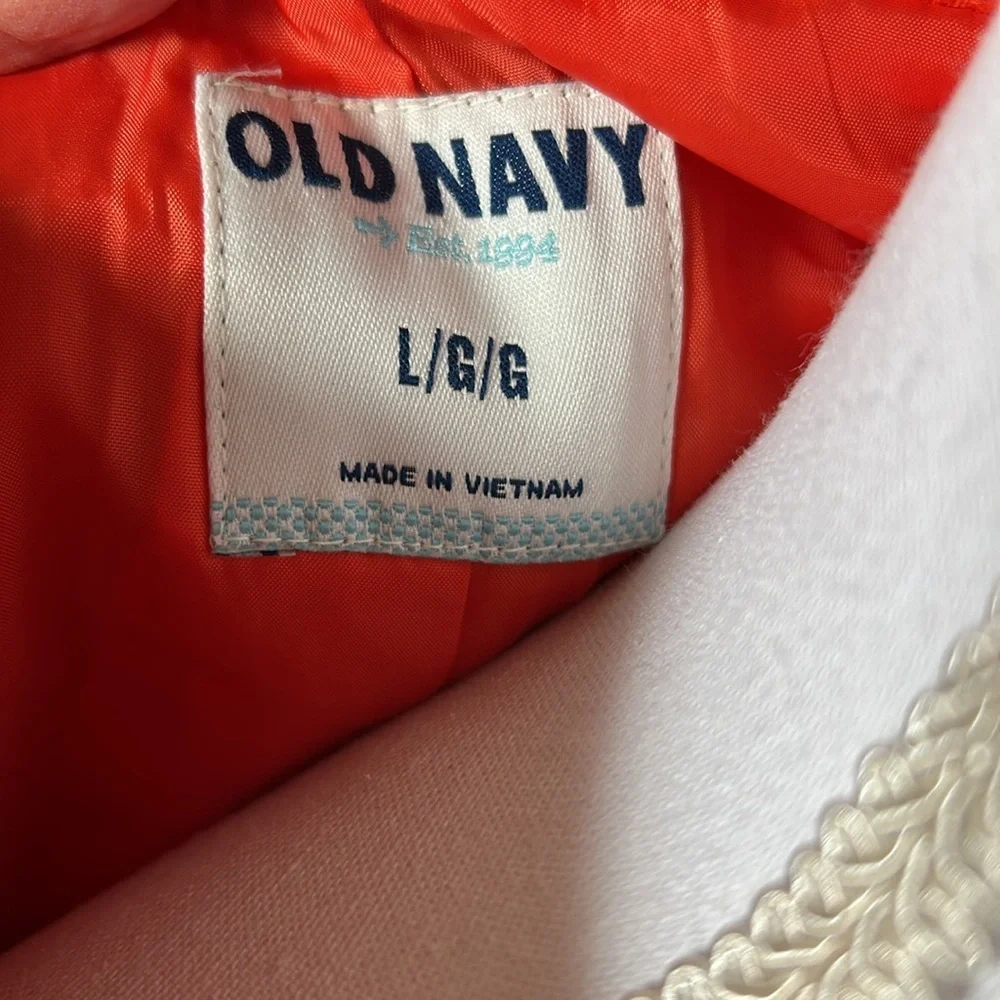 Old Navy Bright Orange Pea Coat, size Large, belted back, front pockets - Picture 4 of 6